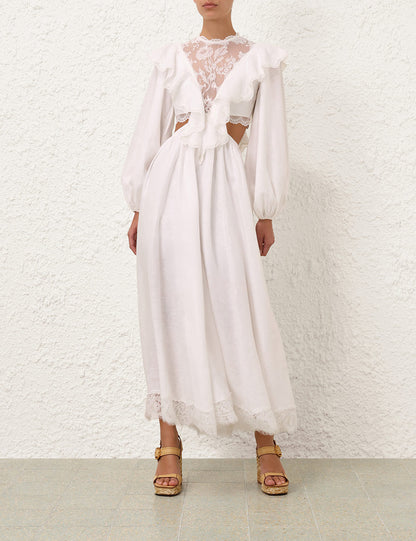 Zimmermann Sundance Lace Bodice Dress in Ivory, back — The Quiet Edition