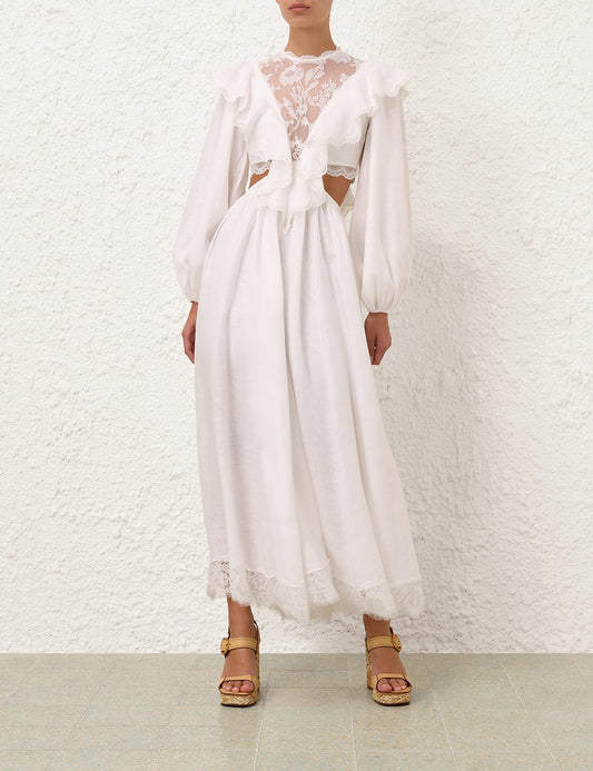 Zimmermann Sundance Lace Bodice Dress in Ivory, back — The Quiet Edition