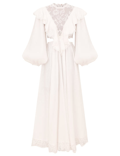 Zimmermann Sundance Lace Bodice Dress in Ivory, front — The Quiet Edition