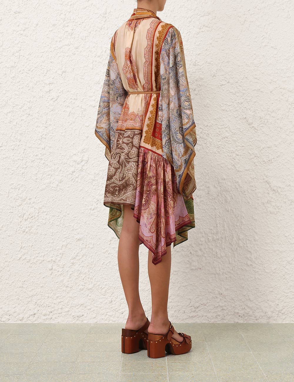 Zimmermann Sundance Tie Neck Mini in Spliced, angle — The Quiet Edition